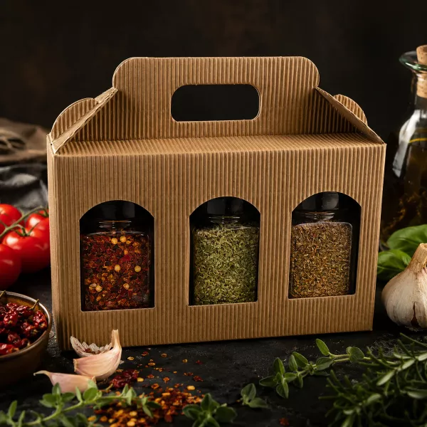Mamma Mia Geschenkbox mit Pasta-Gewürzen, Tomaten, Knoblauch und Basilikum für mediterrane Küche