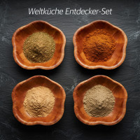 Weltküche Entdecker-Set mit Tandoori, Garam Masala, Schawarma & Döner Gewürzzubereitung in Holzschüsseln | Charaf Gewürze Berlin