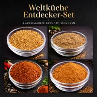 Weltküche Entdecker-Set mit Tandoori, Garam Masala, Schawarma & Döner Gewürzzubereitung in Holzschüsseln | Charaf Gewürze Berlin